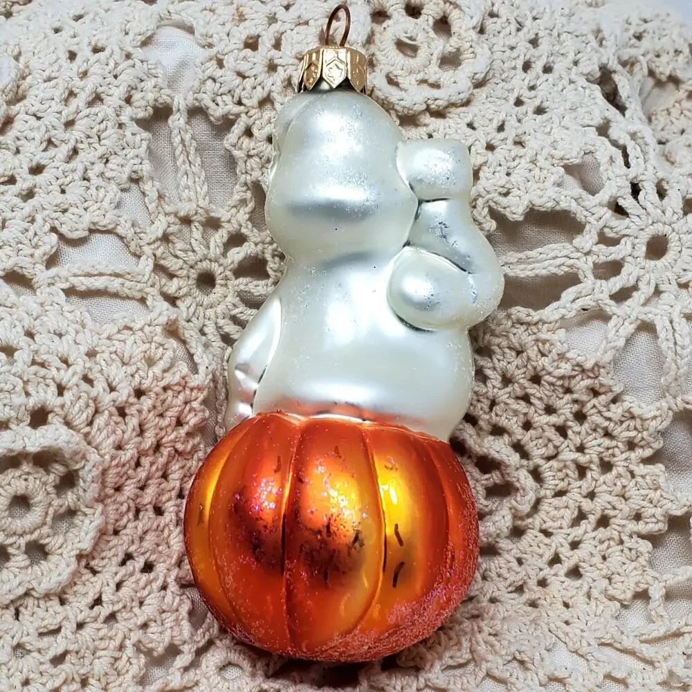 Christopher Radko JACK 'N SPOOK Glass Ghost Pumpkin Bat Halloween Ornament